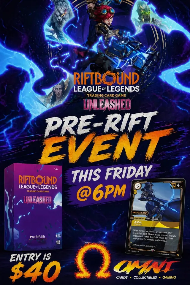 Omni’s Facebook event cover for Riftbound League of Legend Unleashed Pre-Rift Event!
