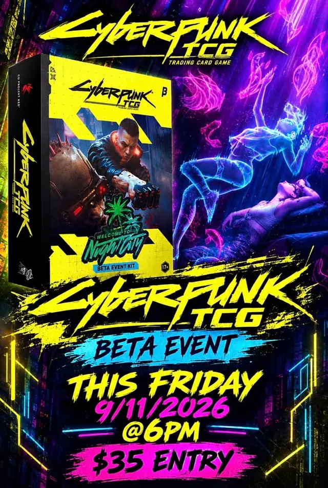 Omni’s Facebook event cover for Cyberpunk TCG Beta Event!